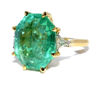 Engagement rings - 11,88 carat Emerald and Triangle Cut Diamond Ring