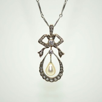 Antique jewelry - Belle Epoque Diamonds and Pearl Pendant