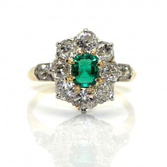 Antique jewelry - Pompadour Emerald and Diamonds Ring