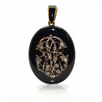 Antique jewelry - Onyx and Diamonds Locket Pendant