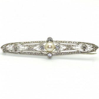 Antique jewelry - Art Deco Diamond and Pearl Bar Pin