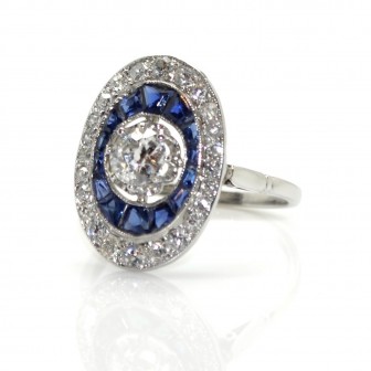 Engagement rings - Art-Deco Diamond and Sapphire Cluster Ring 