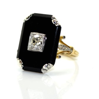 Engagement rings - Diamond and Onyx Art Deco Ring 