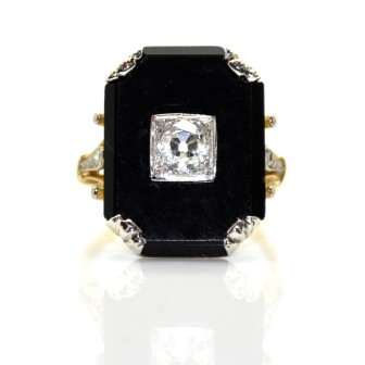 Engagement rings - Diamond and Onyx Art Deco Ring 