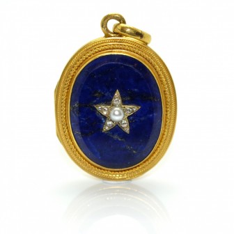 Antique jewelry - Antique Gold and Lapis Lazuli  Locket