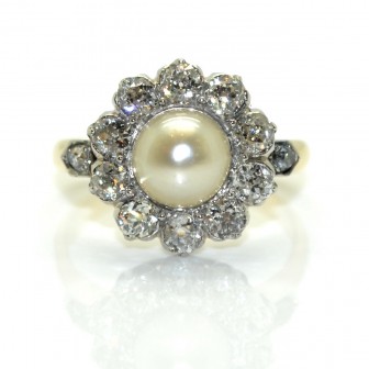 Antique jewelry - Pompadour Natural Pearl and Diamond Ring