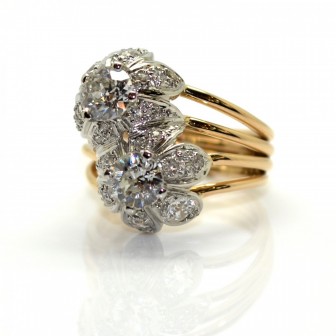 Engagement rings - Vintage Gold and Diamonds Toi et Moi Ring