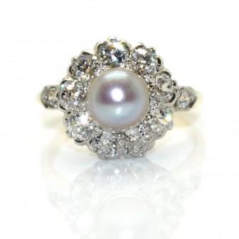 Antique jewelry - Pompadour Natural Pearl and Diamond Ring