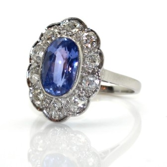 Engagement rings - Sapphire and Diamond Art Deco Cluster Ring 
