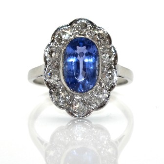 Engagement rings - Sapphire and Diamond Art Deco Cluster Ring 