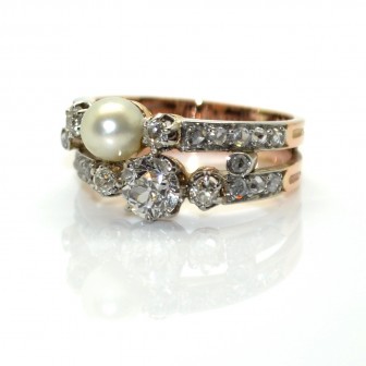 Antique jewelry - Diamond and Pearl Toi et Moi Ring