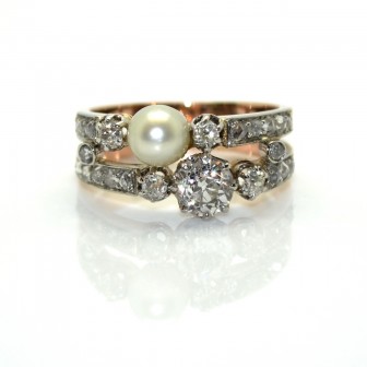 Antique jewelry - Diamond and Pearl Toi et Moi Ring