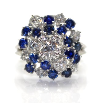 Engagement rings - Flower Diamond and Sapphire Ring 
