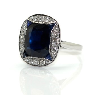 Engagement rings - Art Deco Diamond and Sapphire Cluster Ring