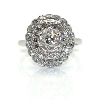 Engagement rings - Diamond Art Deco Double Cluster Ring 