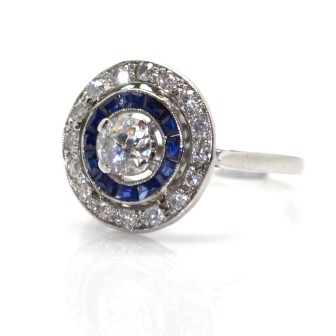 Engagement rings - Art-Deco Diamond and Sapphire Cluster Ring