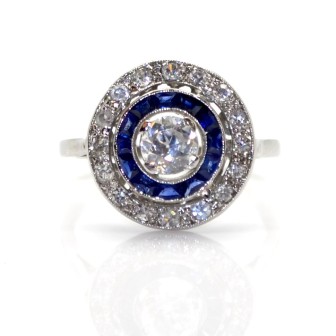 Engagement rings - Art-Deco Diamond and Sapphire Cluster Ring