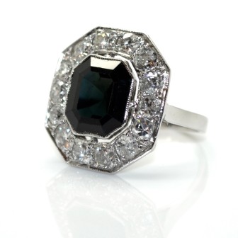 Antique jewelry - Art Deco Diamond and Sapphire Cluster Ring