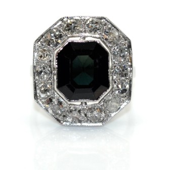 Antique jewelry - Art Deco Diamond and Sapphire Cluster Ring