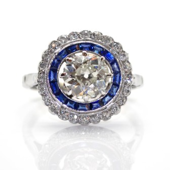 Antique jewelry - Art-Deco Diamond and Sapphire Cluster Ring