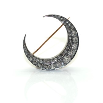 Antique jewelry - Diamond Crescent Moon Brooch