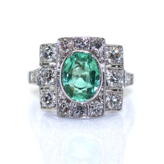 Antique jewelry - Art Deco Emerald and Diamond Ring 