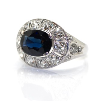 Engagement rings - Art Deco Diamond and Sapphire Cluster Ring