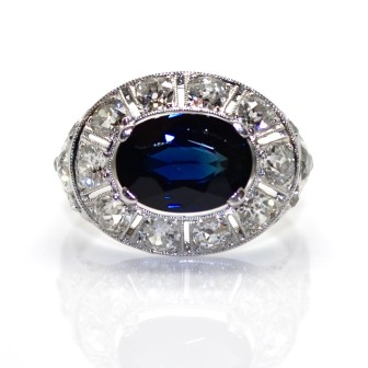 Engagement rings - Art Deco Diamond and Sapphire Cluster Ring