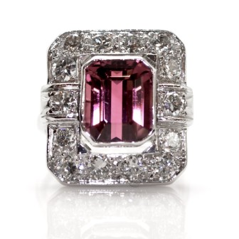 Antique jewelry - Art Deco Rubellite and Diamond Ring 