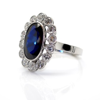 Engagement rings - Art Deco Diamond and Sapphire Cluster Ring