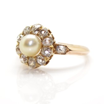 Antique jewelry - Natural Pearl and Diamond Ring