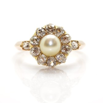 Antique jewelry - Natural Pearl and Diamond Ring