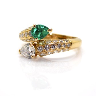 Engagement rings - Toi et Moi Diamond and Emerald Ring