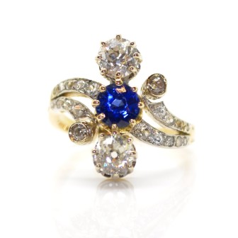 Antique jewelry - Diamond and Sapphire Trilogy Ring