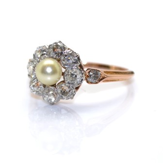 Engagement rings - Pompadour Pearl and Diamond Ring