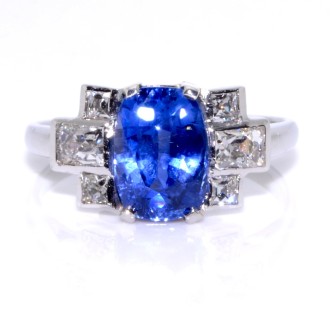 Antique jewelry - Art Deco Sapphire and Diamond Ring 