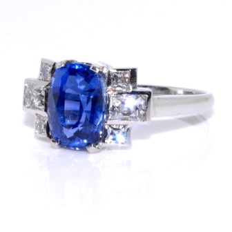 Antique jewelry - Art Deco Sapphire and Diamond Ring 