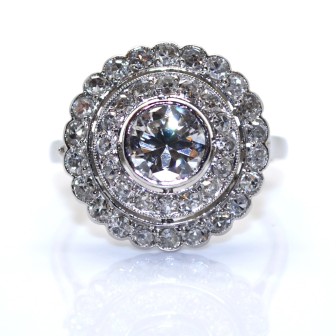 Antique jewelry - Diamond Art Deco Double Cluster Ring