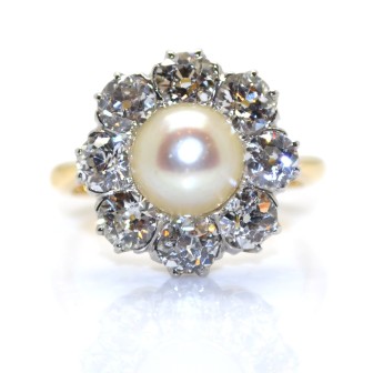 Antique jewelry - Pompadour Diamond and Natural Pearl Ring