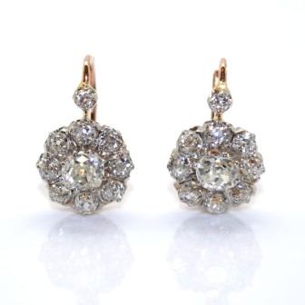 Antique jewelry - Dormeuses Daisy Diamond Earrings