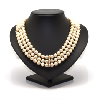 Antique jewelry - Triple Strand Pearl and Diamond Necklace