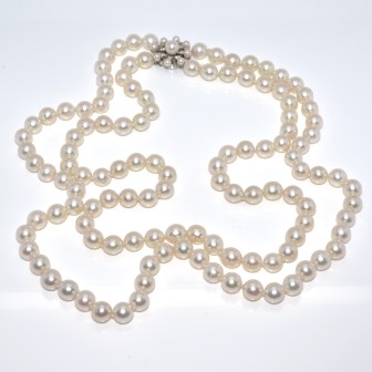 Antique jewelry - Double Strand Pearl and Diamond Vintage Necklace
