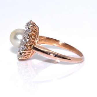 Antique jewelry - Pompadour Natural Pearl and Diamond Ring