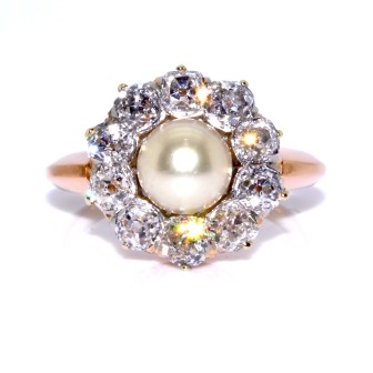 Antique jewelry - Pompadour Natural Pearl and Diamond Ring