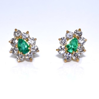 Antique jewelry - Diamond and Emerald Vintage Earrings