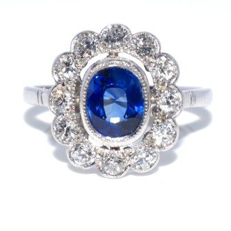 Antique jewelry - Art Deco Diamonds and Sapphire Cluster Ring