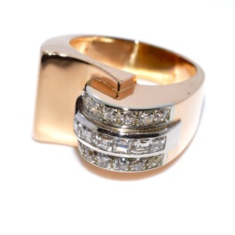Antique jewelry - Diamond Asymmetrical Tank Ring