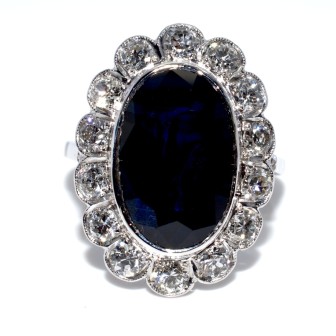 Antique jewelry - Art Deco Diamonds and Sapphire Cluster Ring