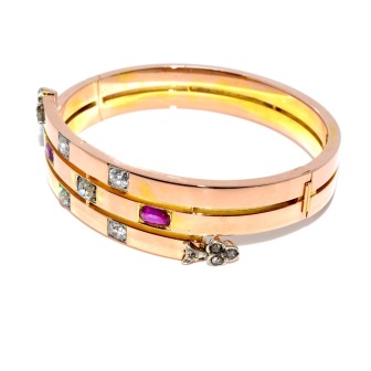 Antique jewelry - Diamond and Ruby Cuff Bracelet