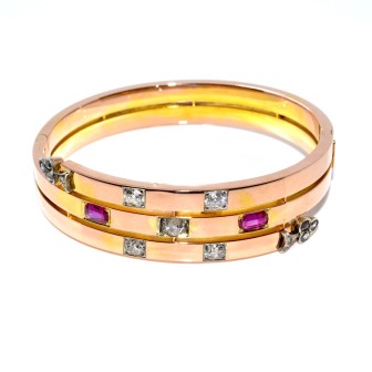 Antique jewelry - Diamond and Ruby Cuff Bracelet